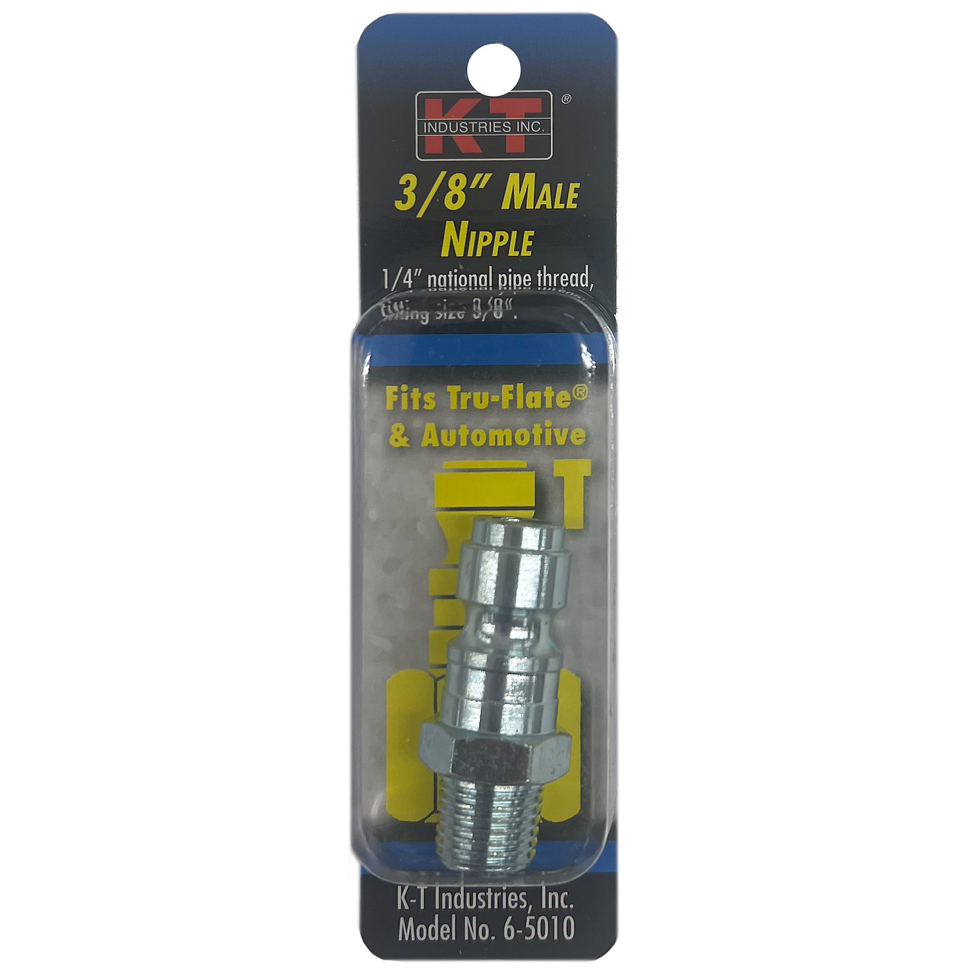 K-T Industries Tru-Flate 1/4in. Male NPT 3/8in. Nipple — Zinc Plated Steel, Model# 6-5010